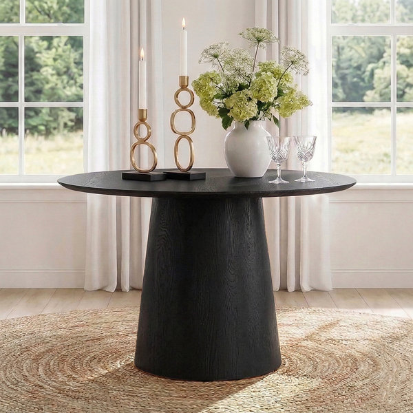 Lanieya Mesa de comedor redonda con pedestal de roble macizo de 42"