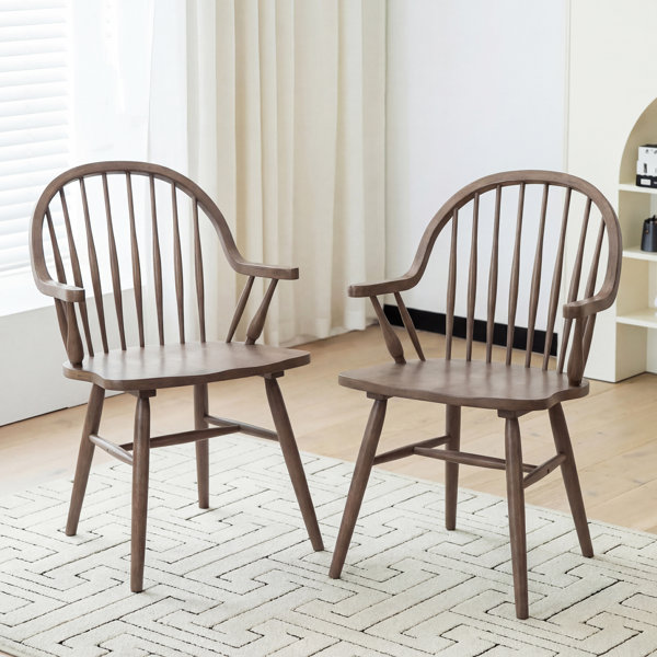 Silla de comedor Windsor de madera maciza de 24 pulgadas con reposabrazos Hughes