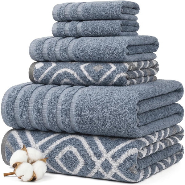Set de Toallas Oxford de 6 Piezas Modern Threads en Jacquard Teñido con Hilo y Lisa – 100% Algodón, Secado Rápido y Absorbente para Baño, Manos y Rostro