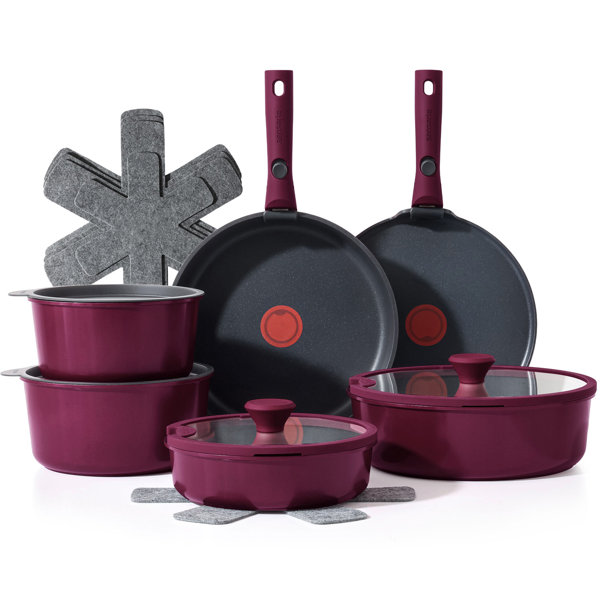 Set de 17 piezas de ollas y sartenes antiadherentes SENSARTE con mango desmontable, incluye plancha, apto para lavavajillas y horno, libre de PFOA