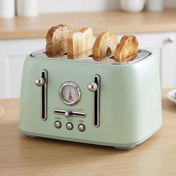 Tostadora retro WUKHG de 4 rebanadas, acero inoxidable, ranuras anchas de 1.6" y controles duales independientes
