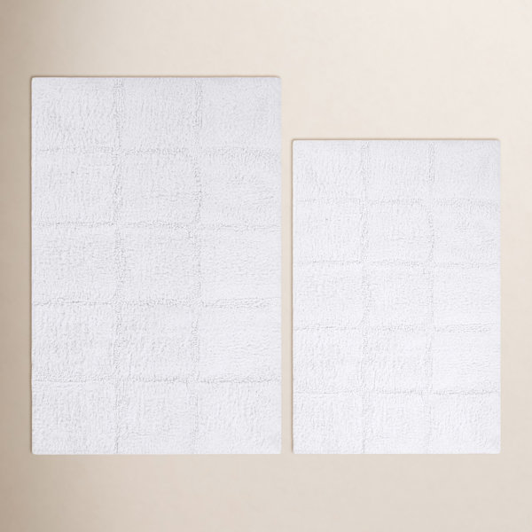 Set de 2 alfombras para baño Sandcliff, cuadros, algodón, antideslizantes, lavables a máquina