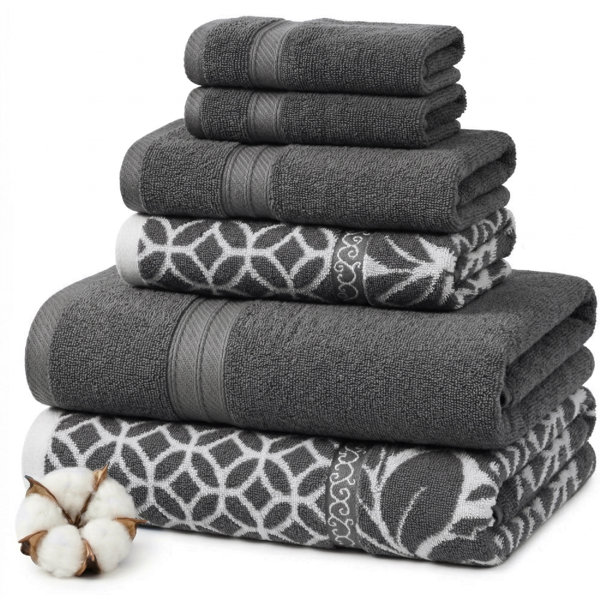 Set de Toallas Reversibles de Hilo Teñido Jacquard Trefoil Filigree de 6 Piezas Modern Threads – 100% Algodón, Secado Rápido y Absorbente, Toallas de Baño, Manos y Rostro