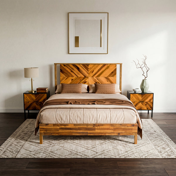 Base de cama tipo plataforma Vivian DELUXE con cabecero – Madera de acacia
