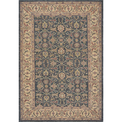 Tapis brun clair / bleu marine / beige en laine noué à la main