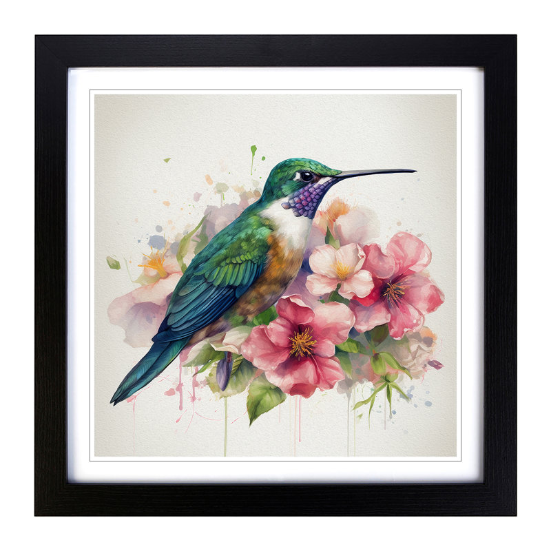 Hummingbird Floral - Single Picture Frame Print, Black