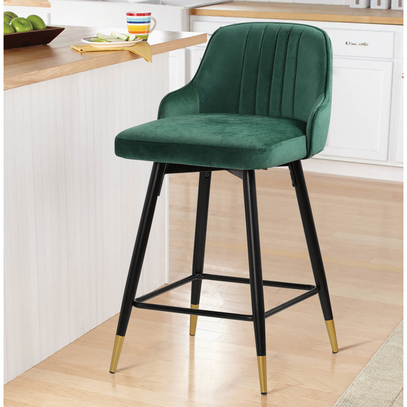 Swivel Velvet Upholstered Counter & Bar Stool, Green, Counter Stool (25.6" Seat Height)