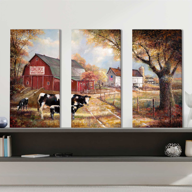 «Memories on the Farm», ensemble de 3 reproductions d'art sur toile tendue, H 24 po x l 36 po x P 0,75 po