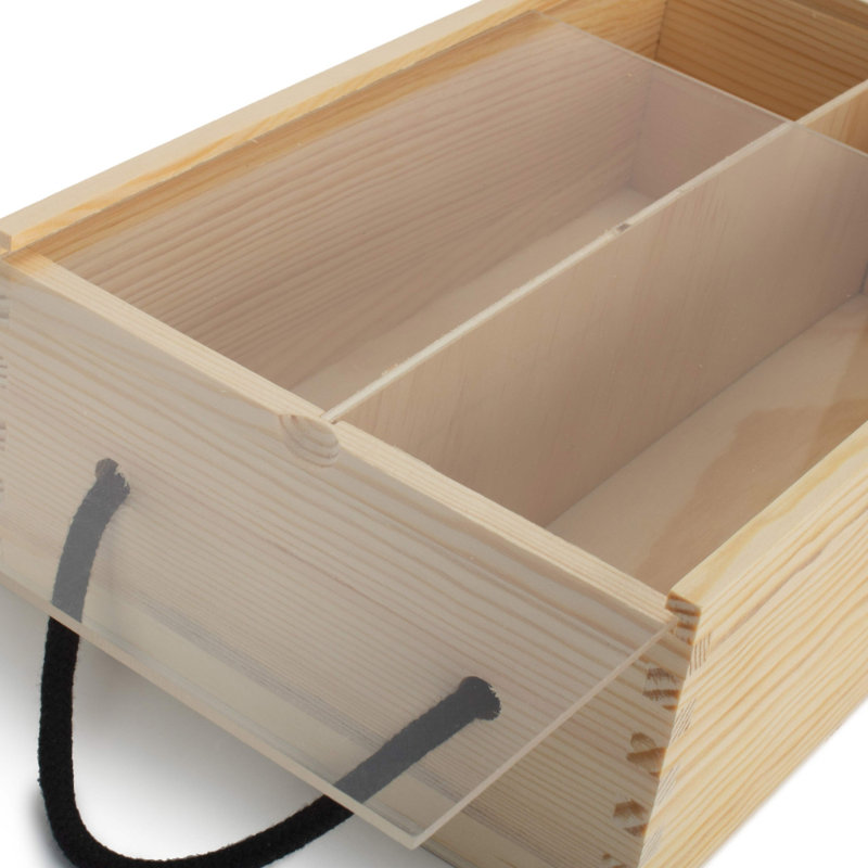 2 bottle Pinewood Carry Case with Acrylic Lid Carrier