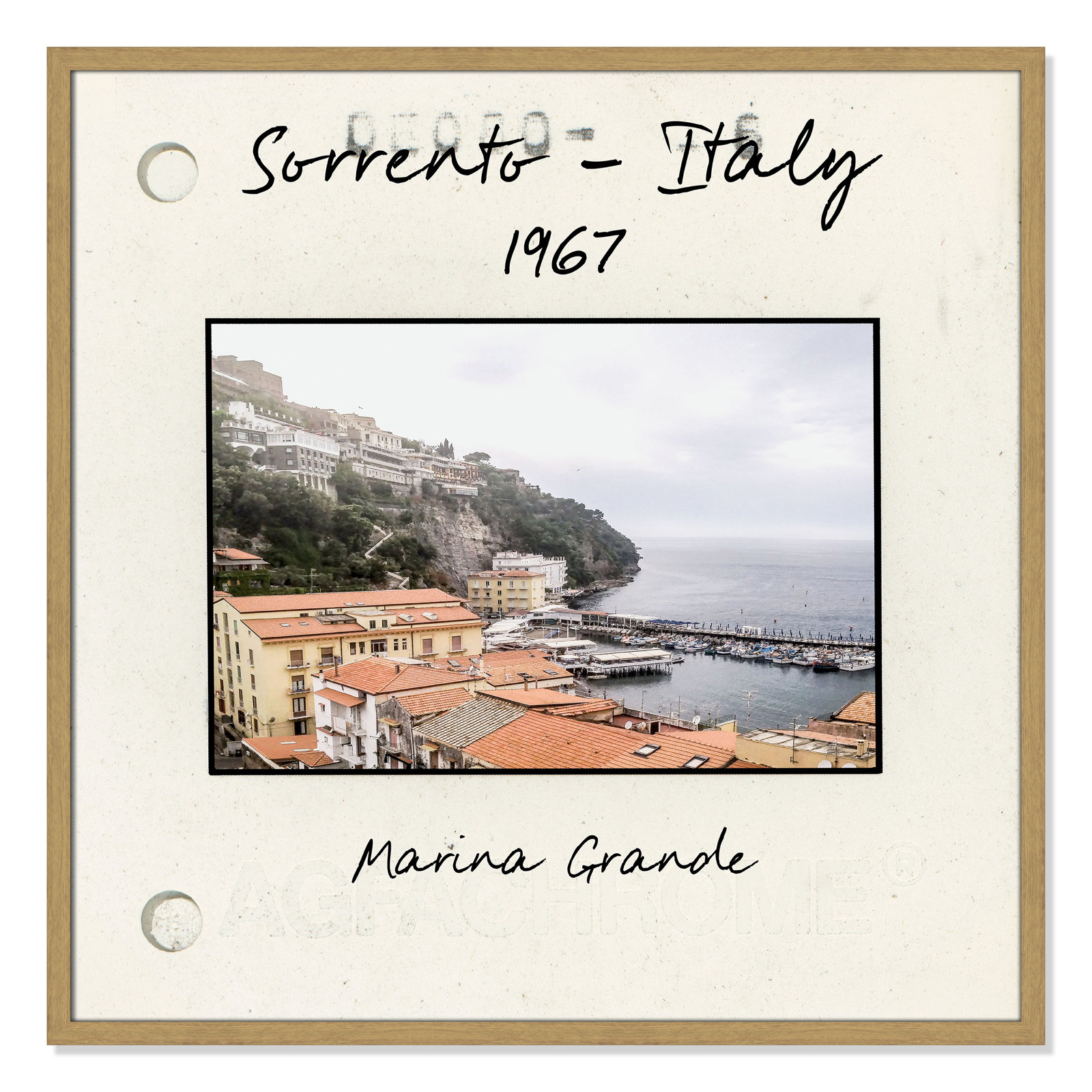 Travel Slide Collection "Sorrento, Italy" Print, Natural Single Picture Framed Paper, 32" H x 32" W x 0.75" D