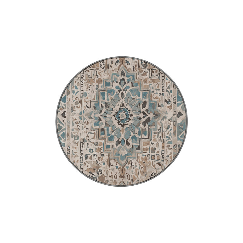 Machine Washable Gray Area Rug, Round 7'