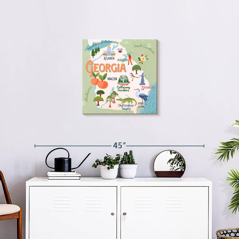 Aliaz State Maps - Georgia Attractions, 20" H x 20" W