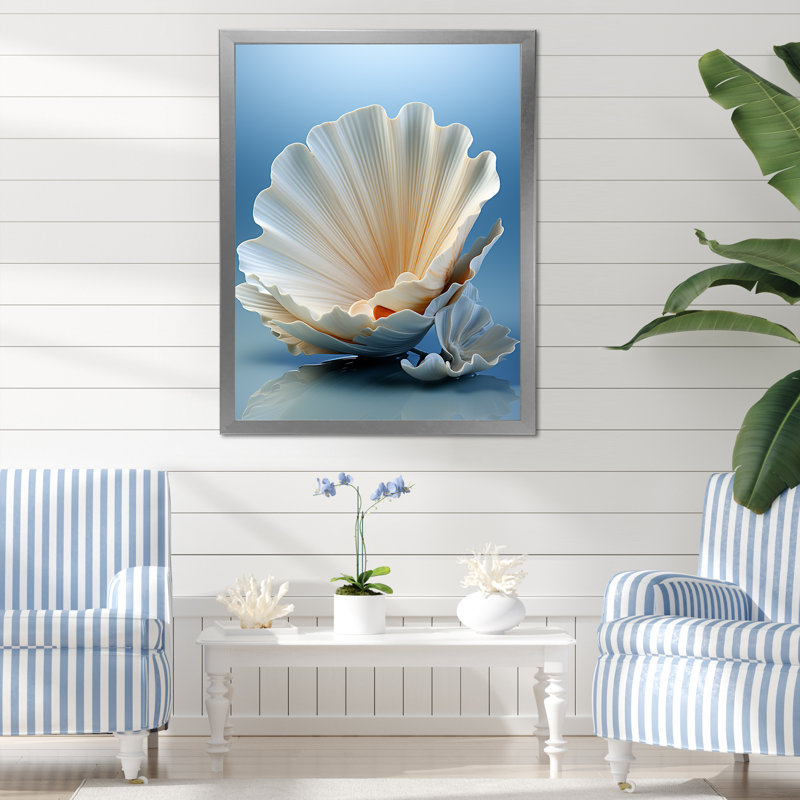 " Monochromatic Misty Grey Clam ", 32" H x 16" W x 1" D, Silver Single Picture Framed