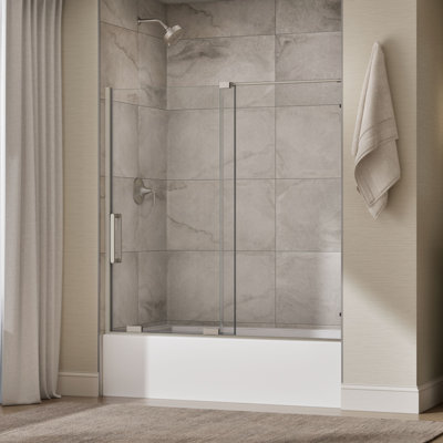 Echelon Sliding Bath Door, 58-1/4 In. H X 55-3/4 - 59-3/4 In. W, With 5/16 In. Thick Crystal Clear Glass