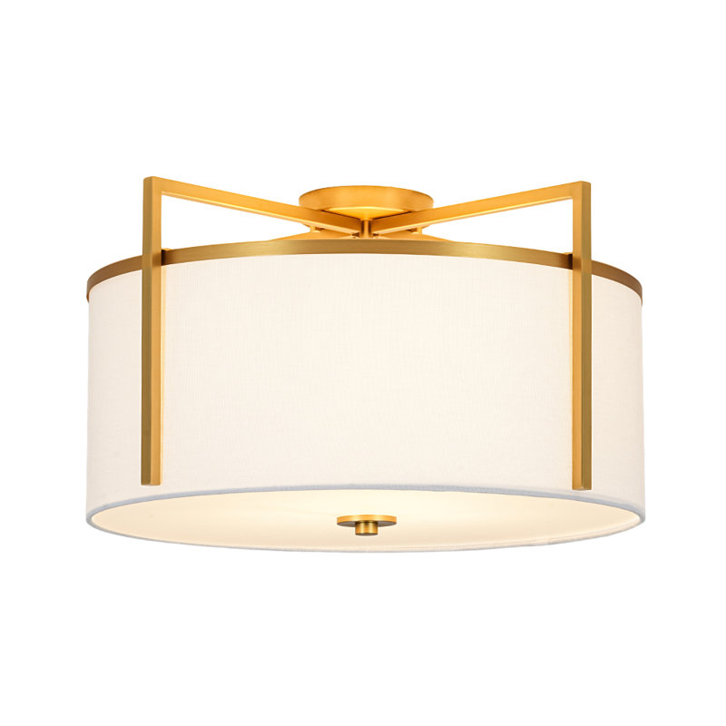 3 - Light Round Drum Fabric Semi Flush Mount