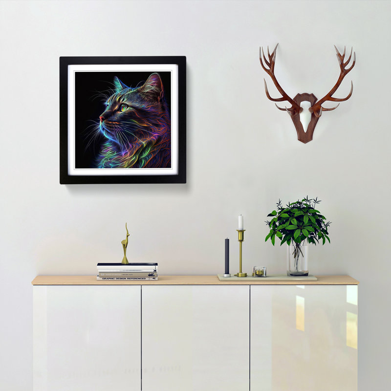 Cat Neon Art - Framed Print, Black