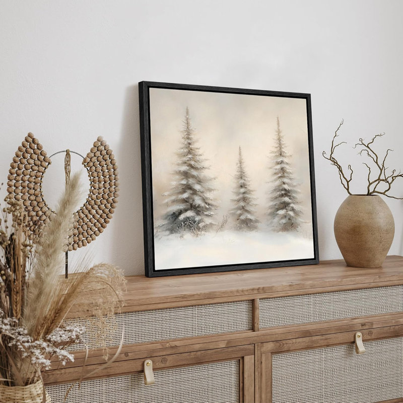 Paysage de Noël rétro, paysage d'hiver, pin, vacances, décor neutre, impression sur toile, H 16 po x l 16 po