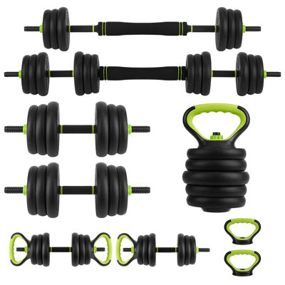 88 Lbs 4-in-1 Adjustable Weight Set, Convertible Dumbbell Barbell Kettlebell Push-Up Stand Combo, Non-Slip Grip PE Sand-Filled Plates Space-Saving Home Gym Weights for All Users