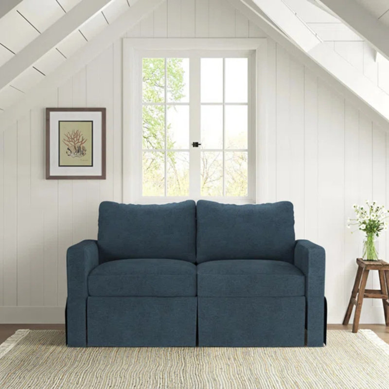 Besjana Upholstered 70'' Sofa, Steel Blue Linen, 33" x 58" x 32"