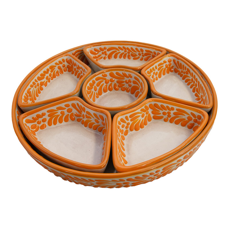 Assiette Talavera de haute qualité avec petites assiettes séparées en orange / blanc, Jaune / Blanc
