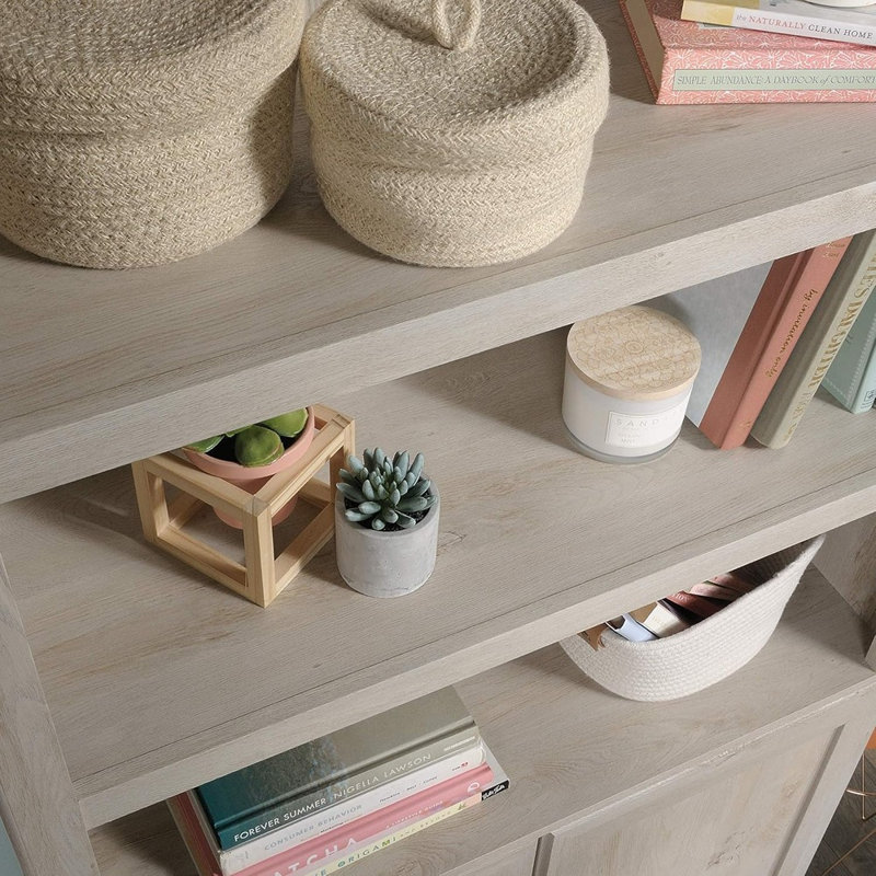 Bibliothèque de rangement à 5 tablettes avec portes, tablettes réglables en châtaignier craie, armoire en bois d'ingénierie pour bureau à domicile, chambre à coucher ou salon
