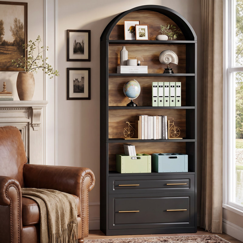 78.77'' Tall Bookcase With Drawers, Black