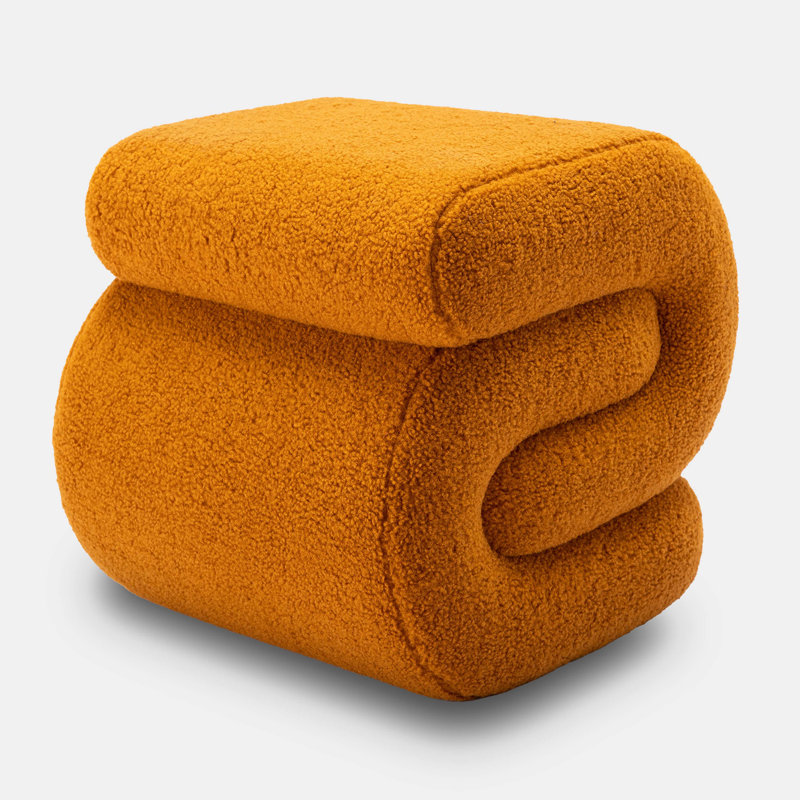 Merchiston Solid Wood Accent Stool, Orange Teddy