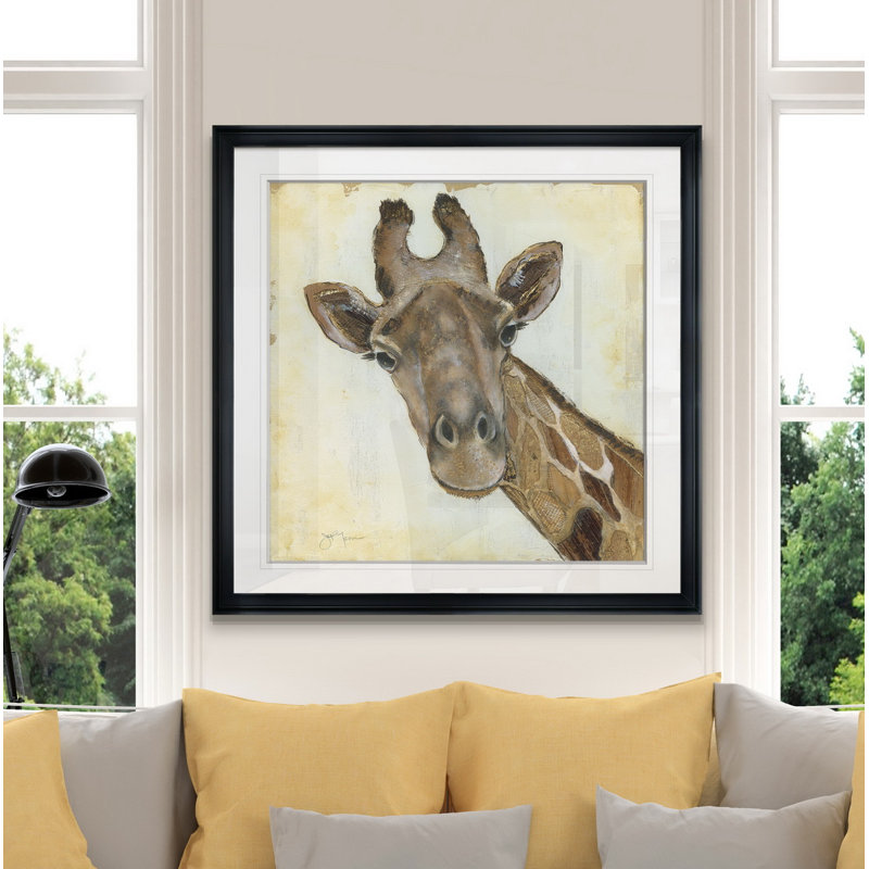 « patterned giraffe », peinture, H 16 po x l 16 po x P 1,5 po, Cadre noir