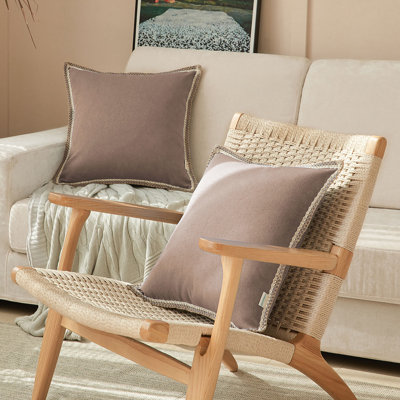 FY FIBER HOUSE Pack Of 2 Farmhouse Decorative Throw Pillow Covers, Burlap Linen Trimmed Tailored Edges Cushion Cover Pillowcases For Couch, Sofa, Decor, Bedroom