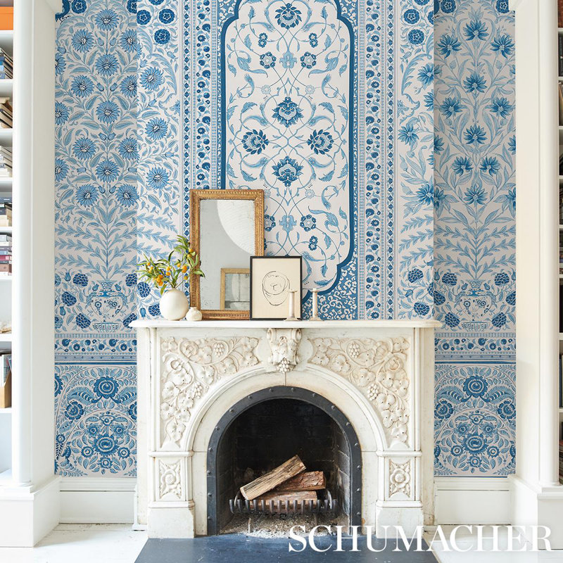 Schumacher x Mark D. Sikes Montecito Panel Set Wallpaper, Indigo