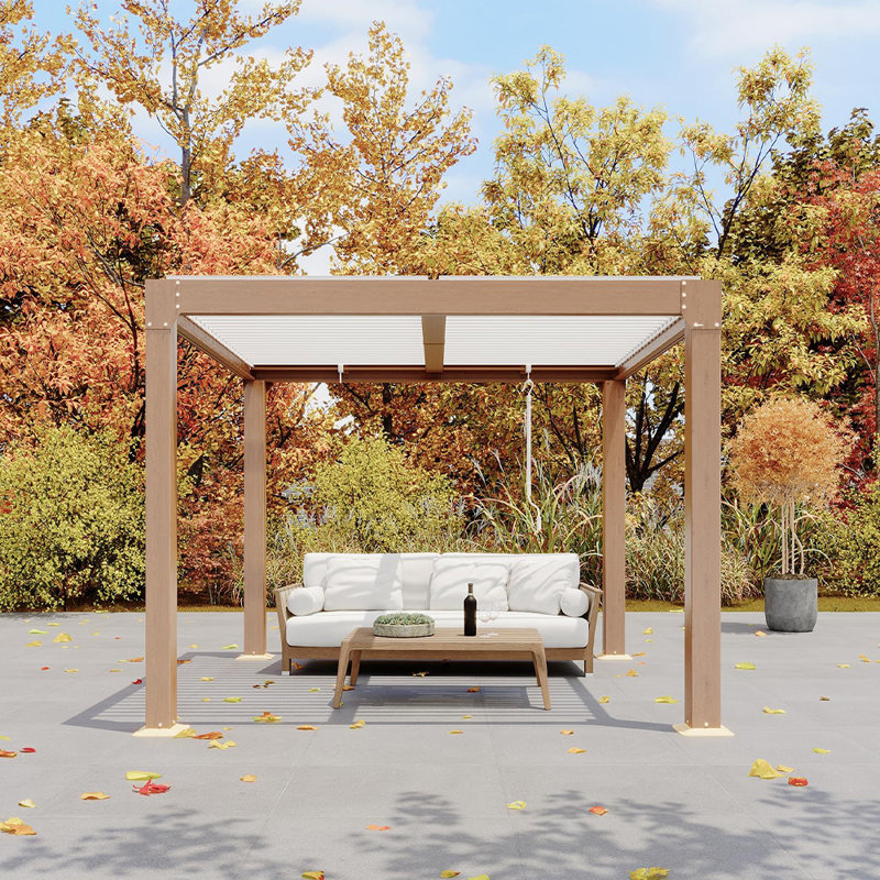Louvered Aluminum Pergola, 10×10 ft Outdoor Pergola with Adjustable Roof, Reinforced Frame, Integrated Drainage, and Hardtop Gazebo