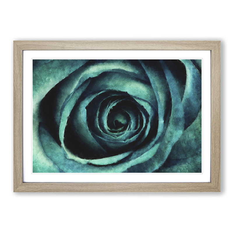 A Teal Rose - Picture Frame Painting Print, Oak Framed, 27cm H x 36cm W x 2cm D