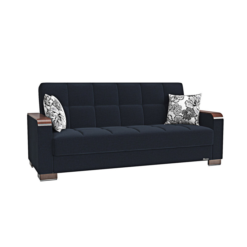 Canapé-lit rembourré convertible avec rangement, Chenille bleu foncé
