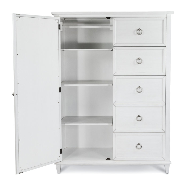 Point Breeze - Commode de porte à miroir - Blanc frais avec finition glacis gris doux