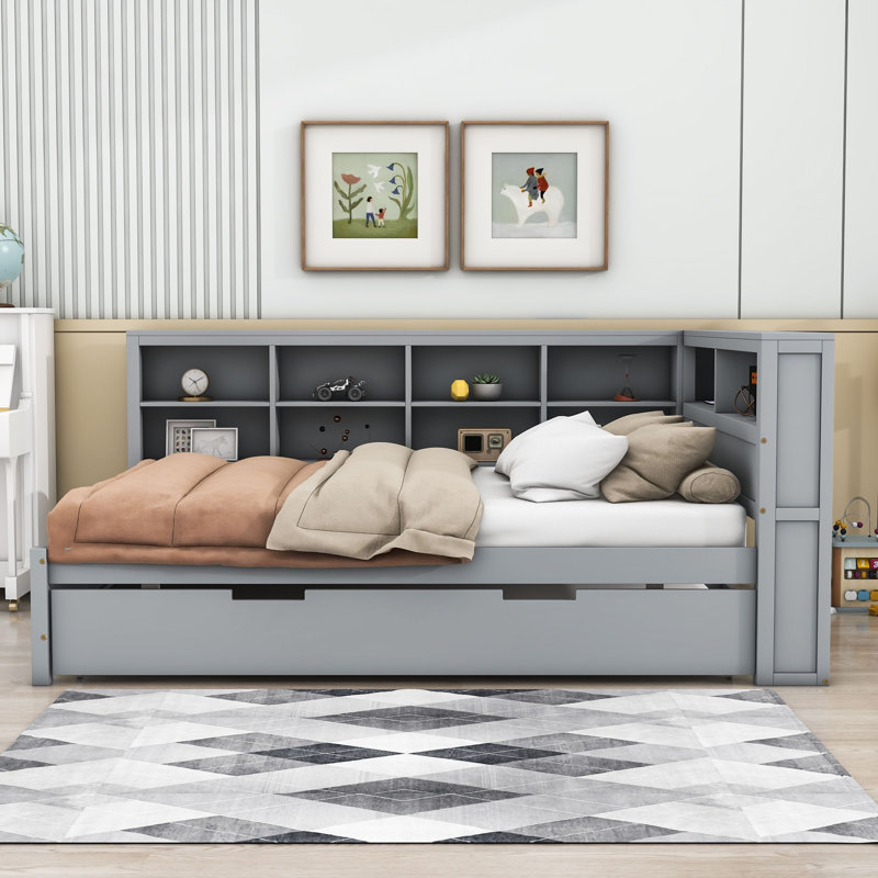 Lit de jour en bois avec lit gigogne Kovan, Gris, Double