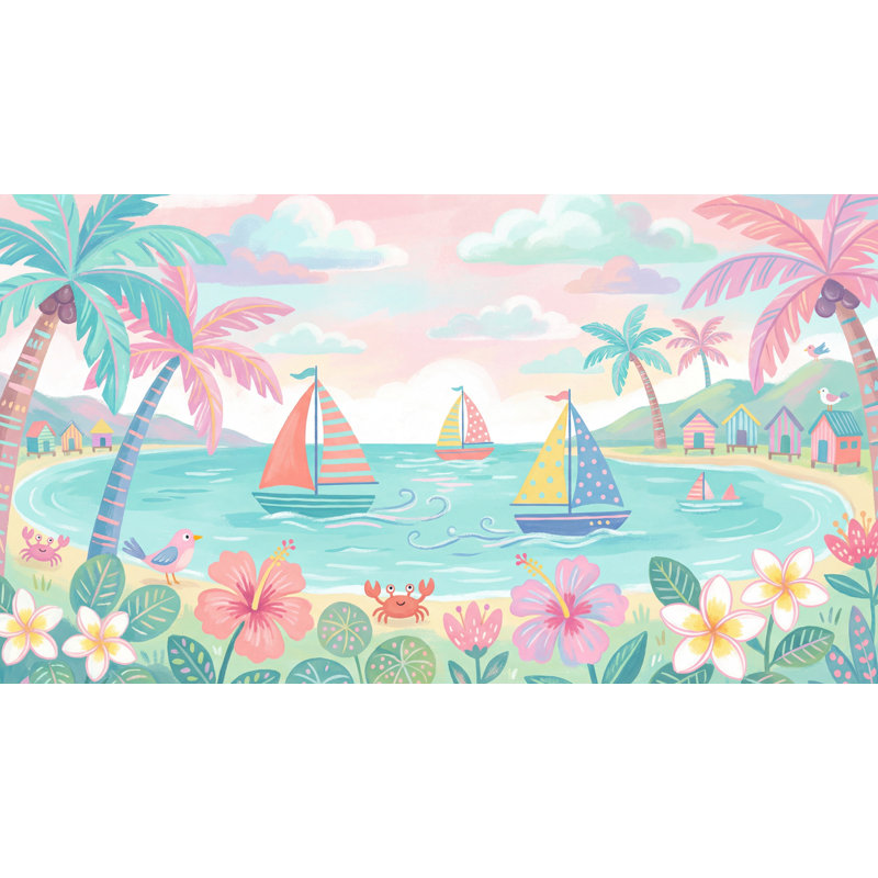 Décoration murale amovible plage tropicale bord de mer, Non tissé, 200 po x 120 po