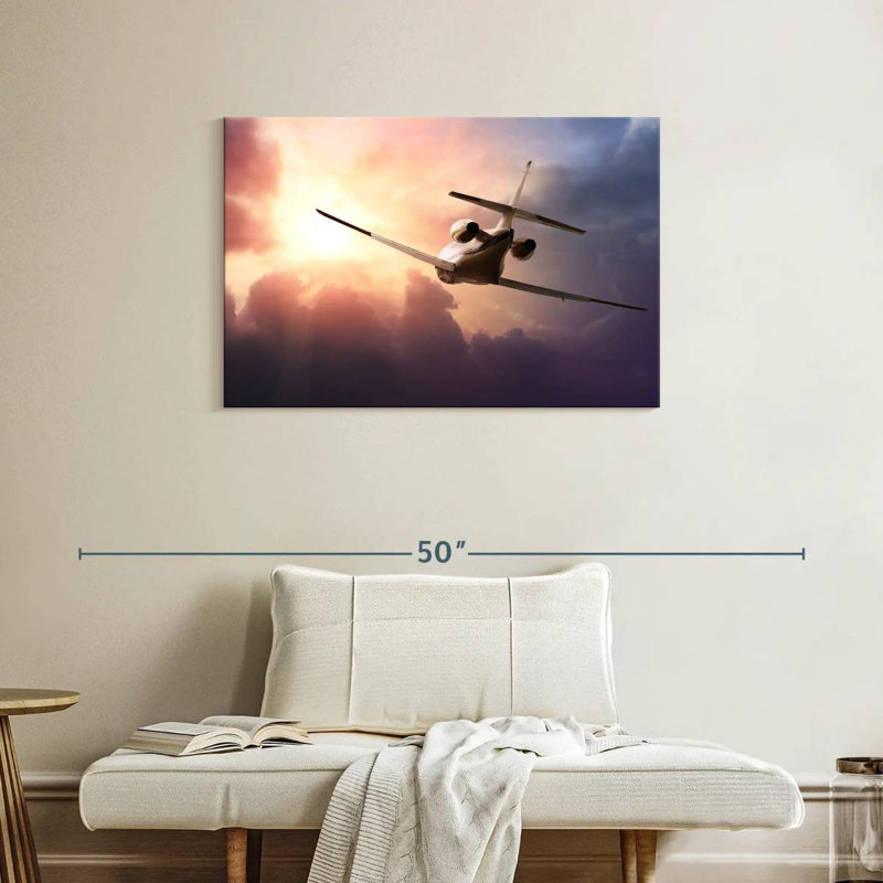 Avion Mehar au coucher du soleil, H 24 po x l 36 po