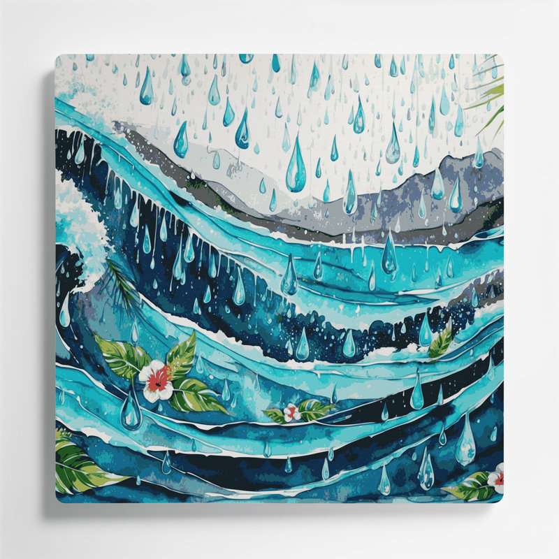 Motif de pluie hawaïenne, art mural en métal bleu, H 32 po x l 32 po