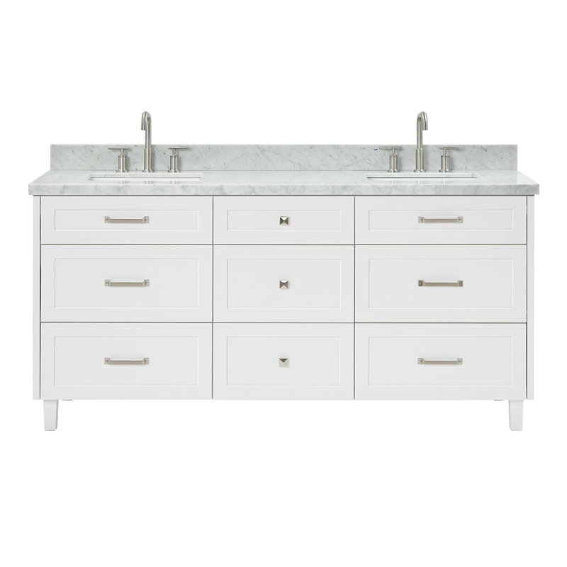 Meuble-lavabo double 73 po ARIEL Monroe, Blanc, 72" - 73", Italian Carrara Marble