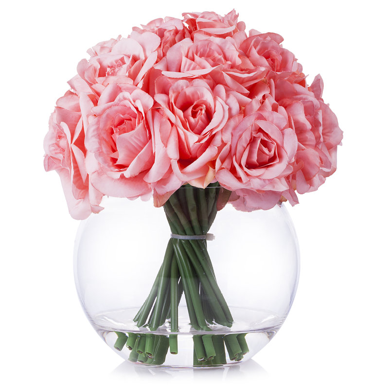 Silk Rose Arrangement in Vase, Pink