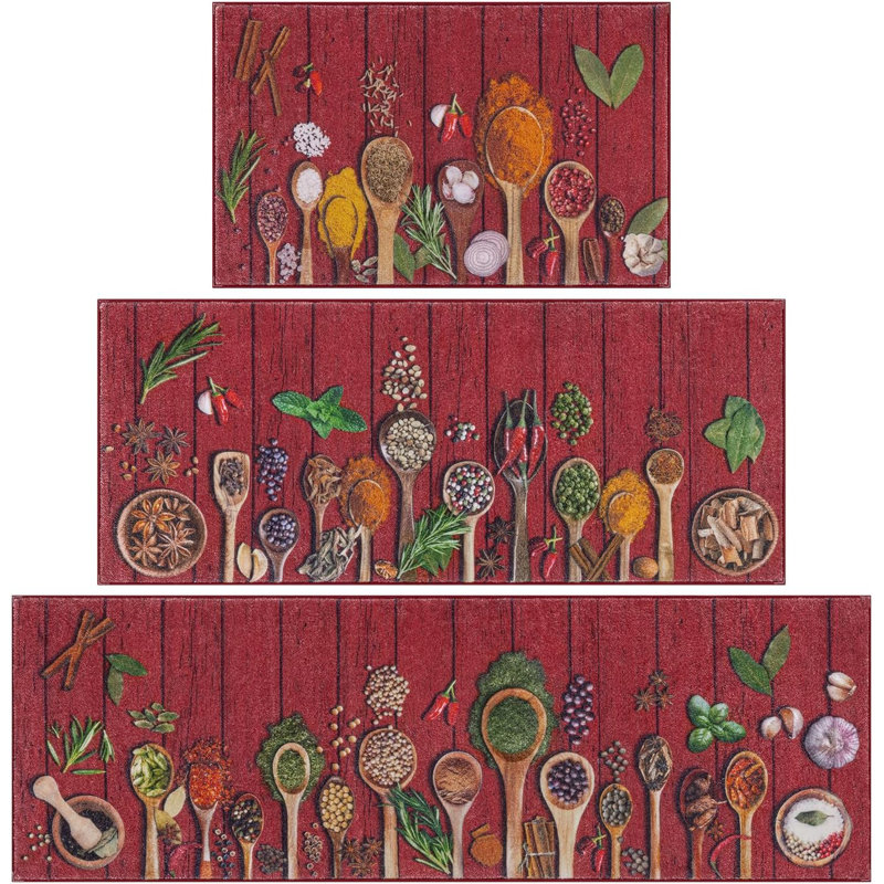  Non Slip Washable Kitchen Mats (Set of 3), Red