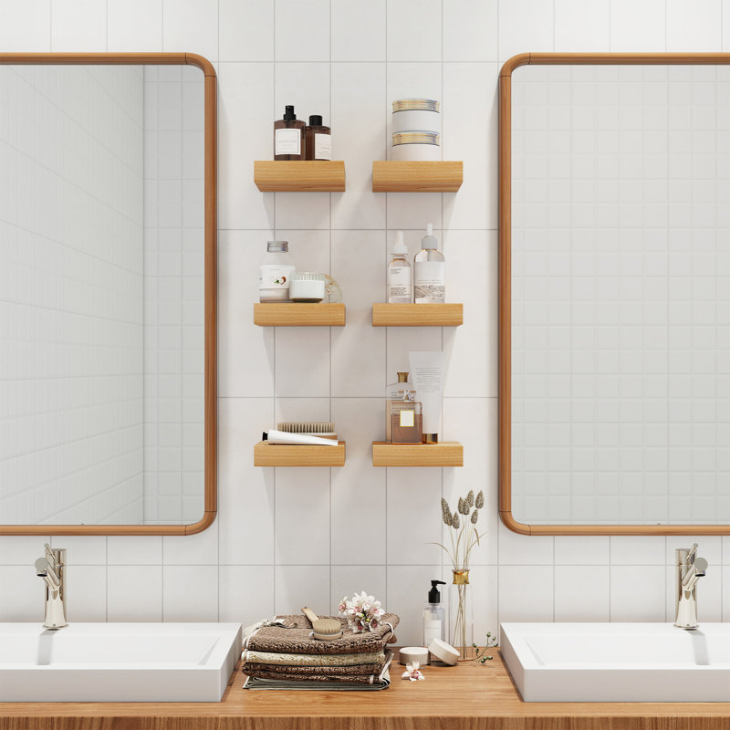 Sylven 3 Piece Rustic Reclaimed Elm Wood Floating Wall Shelves, 1.38" H x 6" W x 6" D, Natural