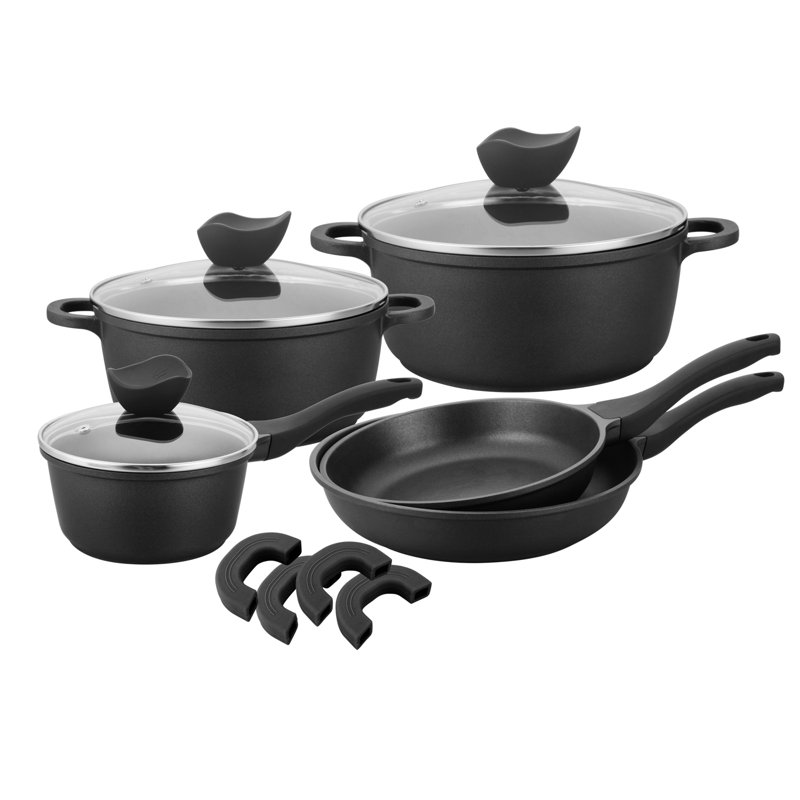 8 - Piece Non-Stick Aluminum Cookware Set, Black