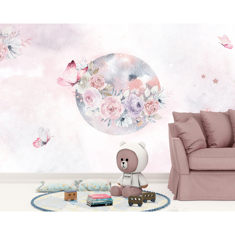 Papier peint rose avec art floral, L 94,92 po x l 143 po