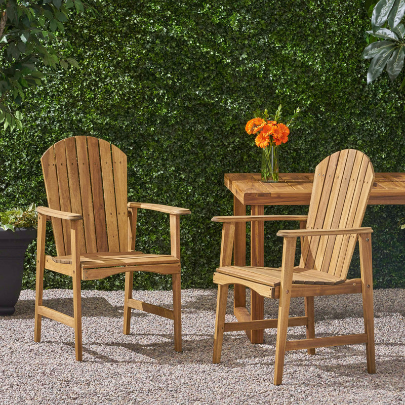 Outdoor Weather Resistant Acacia Wood Adirondack Dining Chairs (Set Of 2), Natural