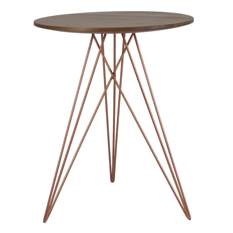Hudson Solid Wood Top End Table, Walnut, Rose Copper