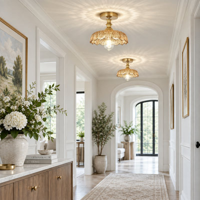 Vintage Semi-Flush Mount Ceiling Light, Petal Glass Shade Outperforms Basic Flush Mounts with Wider Light Coverage, Ideal for Living Room