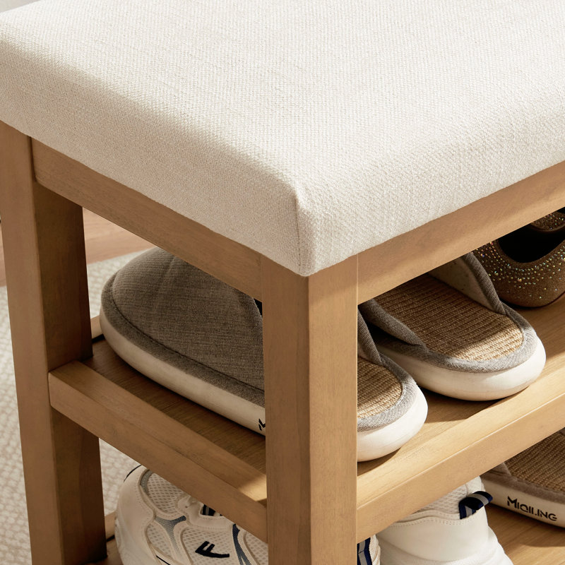 Banc de rangement pour chaussures rembourré Hahnville, H 21,3 po x l 39,9 po x P 13,8 po, Beige