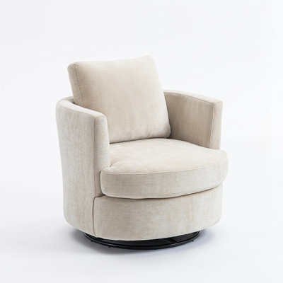 31.9"W Round Chenille 360° Swivel Barrel Accent Chair, Comfy Club Chair for Living Room Bedroom Office