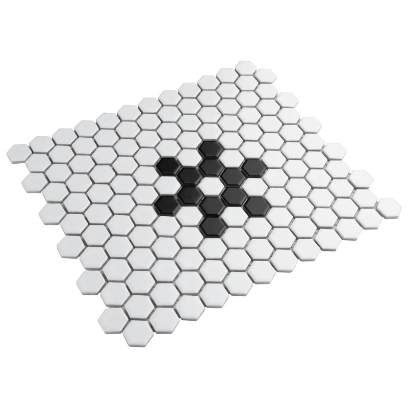 Metro 1" Hex Matte White with Snowflake 10-1/4" x 11-7/8" Porcelain Mosaic Tile